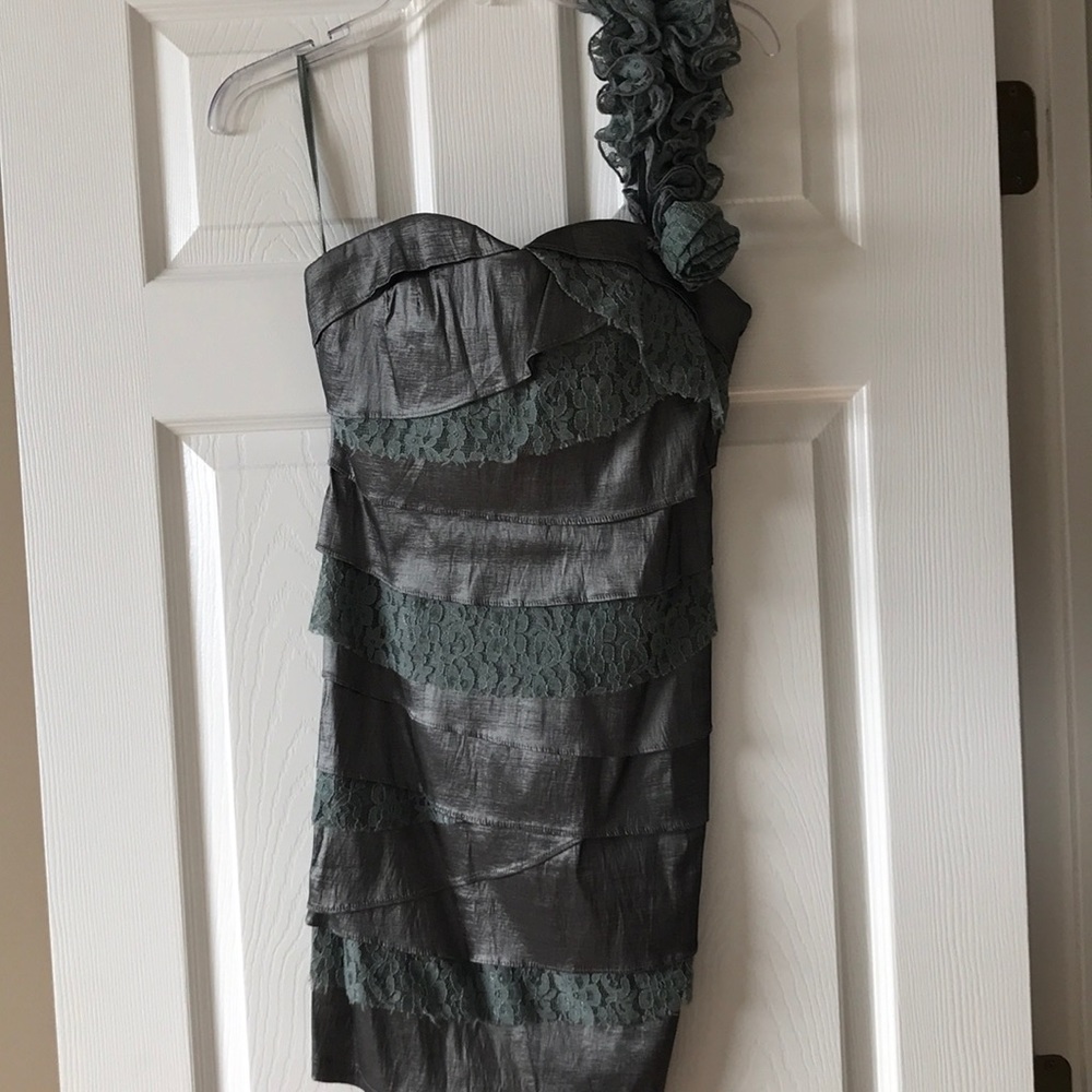 Metallic fitted one shoulder dress